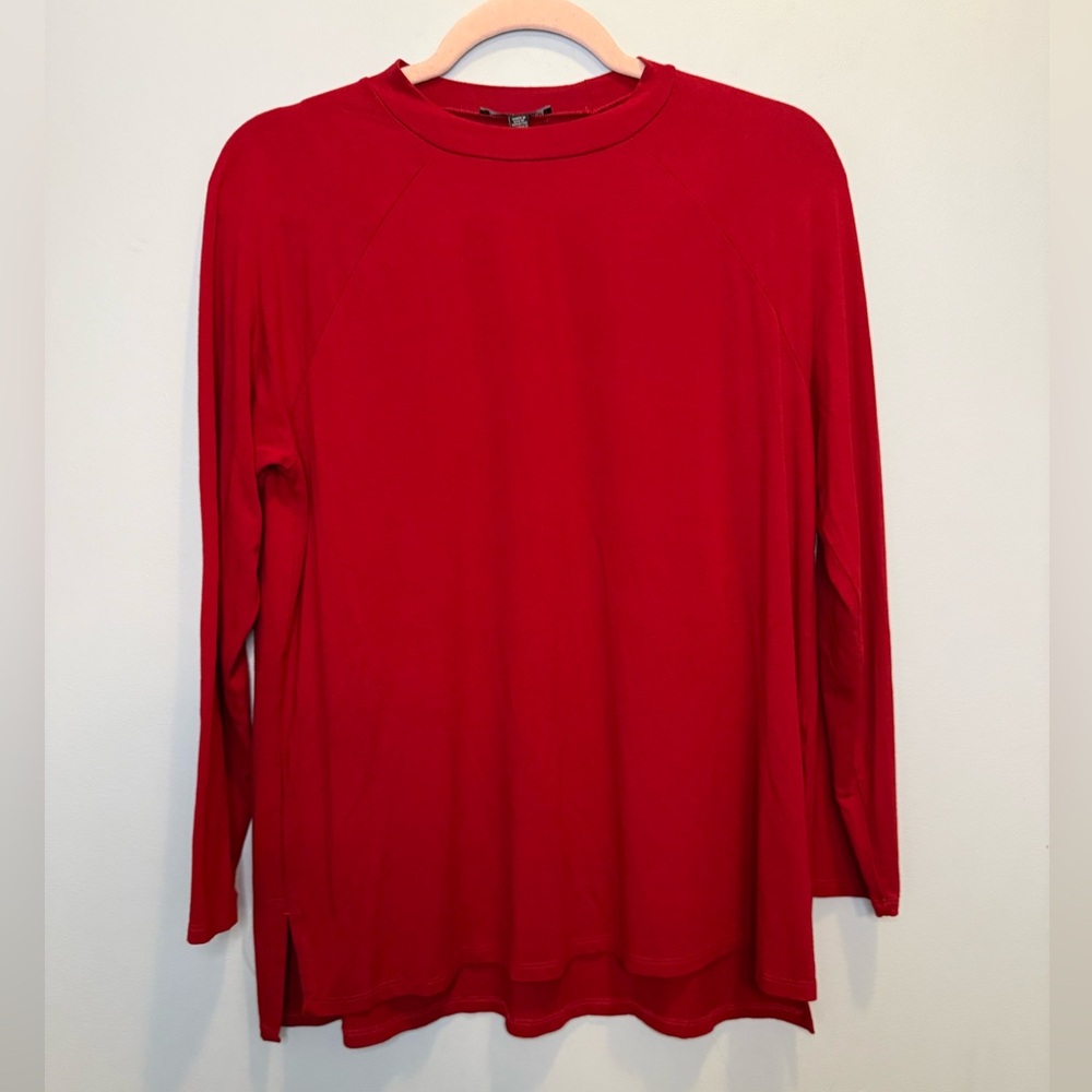 Eileen Fisher Bold Red Long Sleeve Viscose Minimalist Tee Size Small